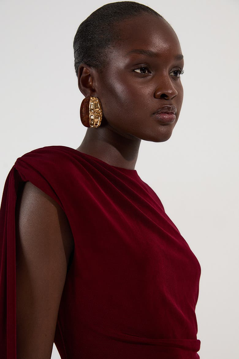 Slinky Crepe Scarf Maxi Dress, Alternate, color, Burgundy