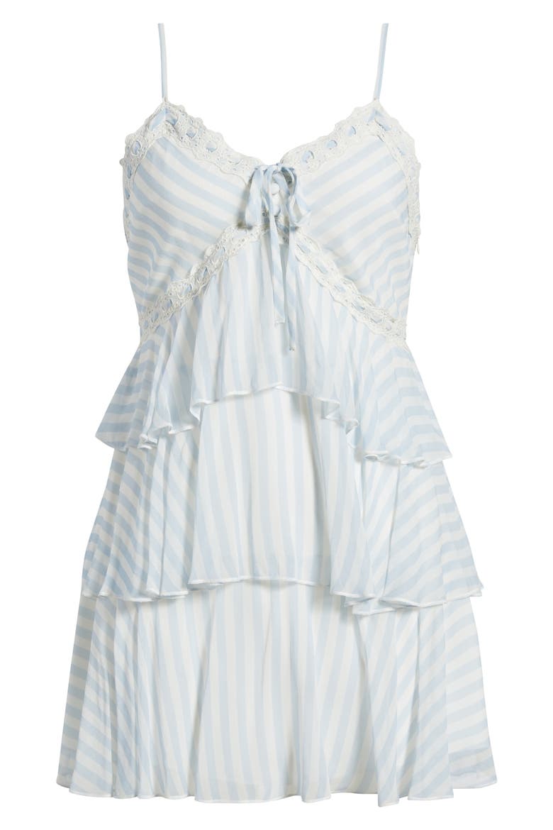 Marlia Stripe Tiered Minidress, Alternate, color, LARIAT BLUE