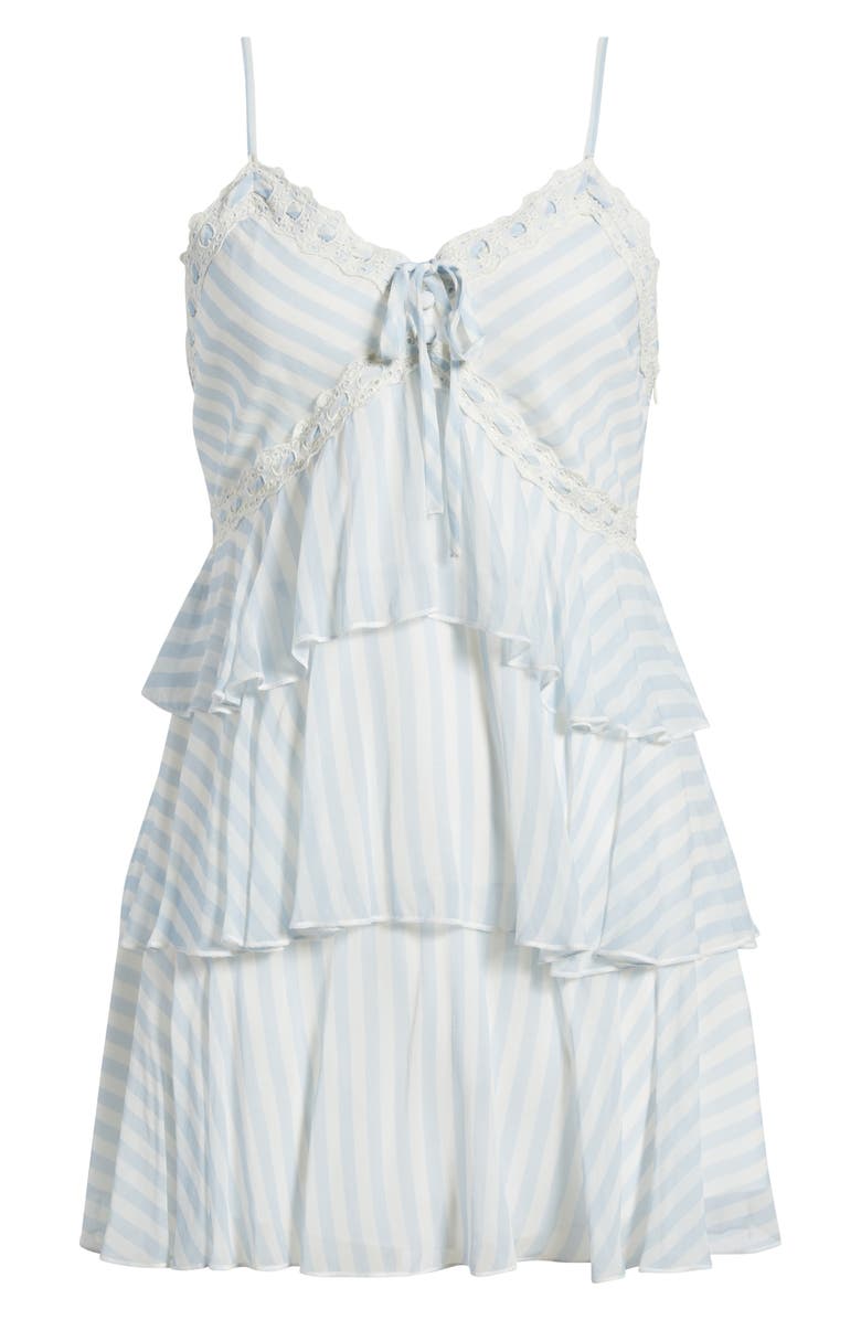 LoveShackFancy Marlia Stripe Tiered Minidress, Main, color, Lariat Blue