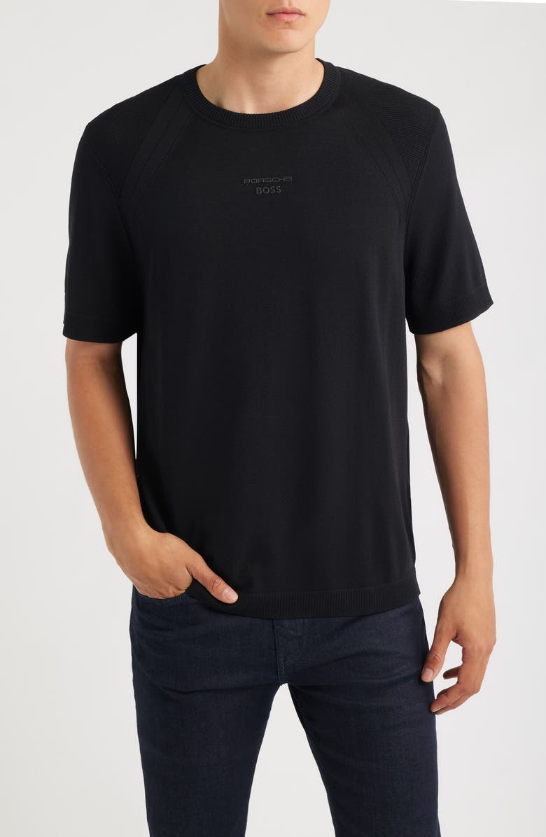 BOSS Porsche Spirit 70 Logo Short Sleeve Sweater, Main, color, Black