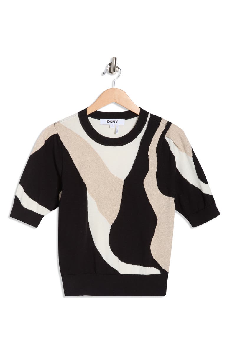 DKNY Abstract Short Sleeve Sweater, Main, color, Travertine Multi