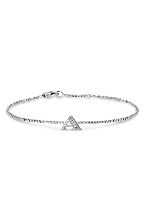 Petite Pavé Initial Chain Bracelet in Sterling Silver with Diamonds