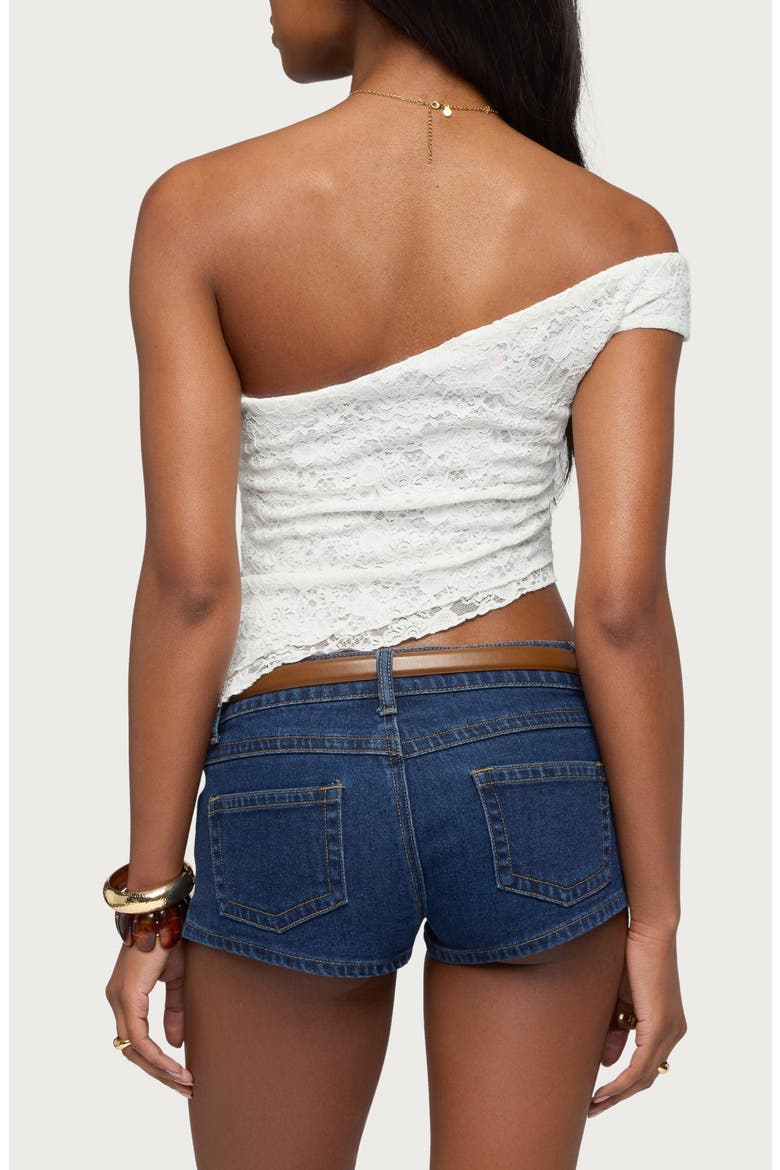 Asymmetric One-Shoulder Lace Top, Alternate, color, WHITE