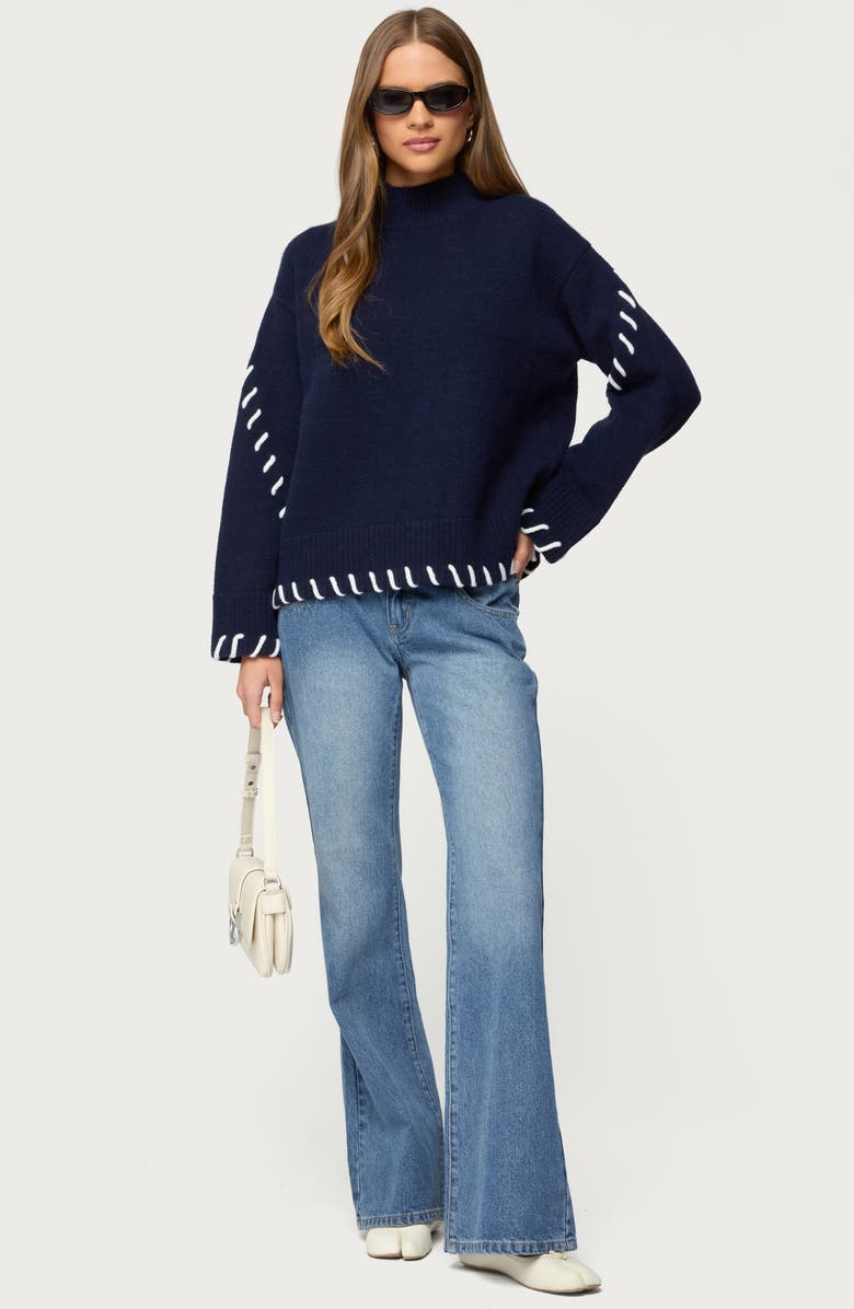 EDIKTED Indah Mock Neck Sweater, Alternate, color, Navy