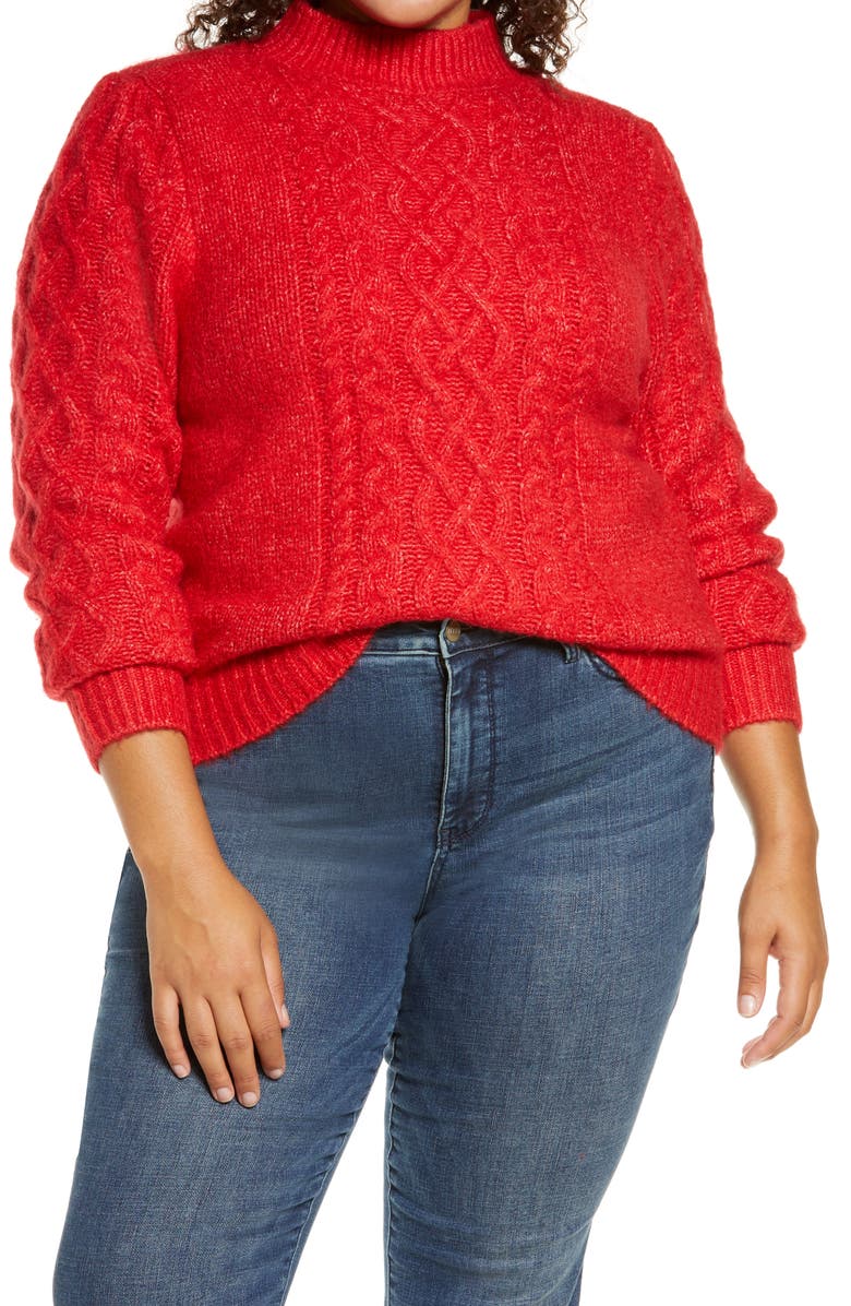 Halogen<sup>®</sup> x Atlantic-Pacific Mock Neck Cable Knit Sweater, Main, color, 