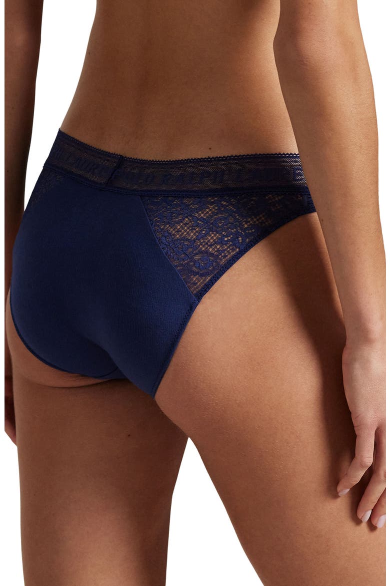 Lace & Stretch Cotton Rib Bikini, Alternate, color, NAVY