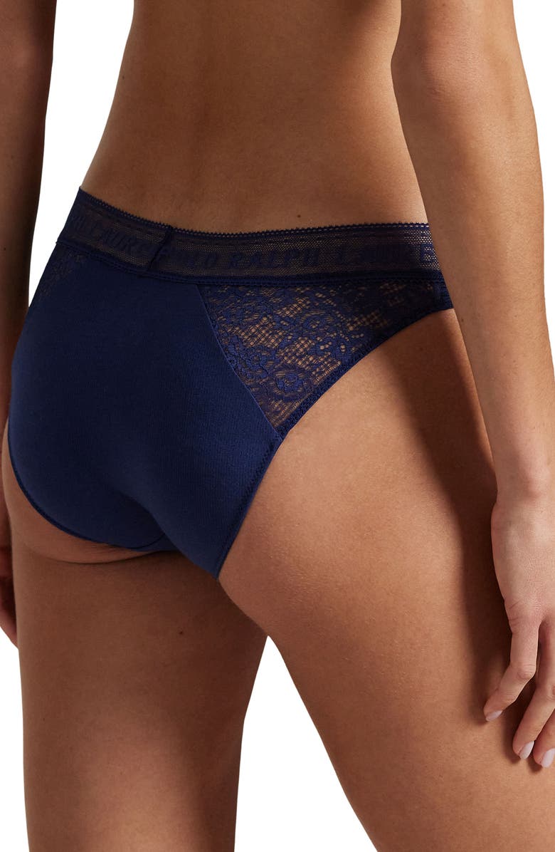 Polo Ralph Lauren Lace & Stretch Cotton Rib Bikini, Alternate, color, Navy