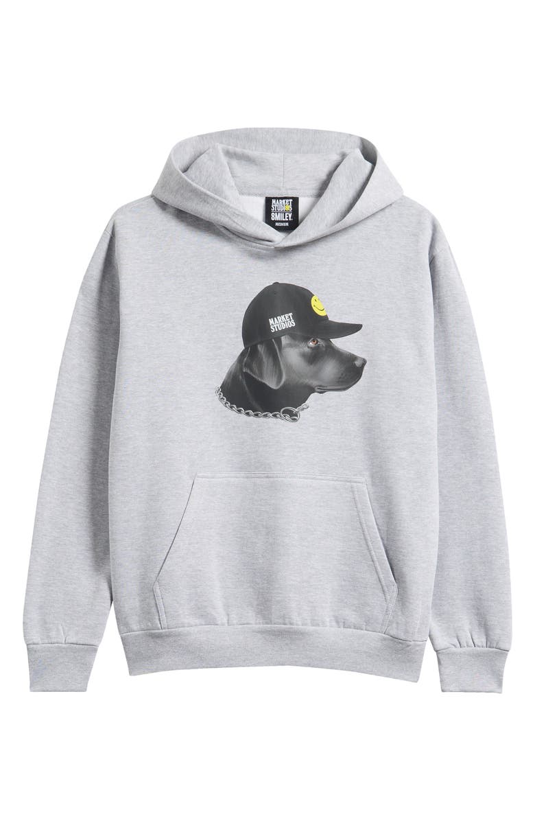 MARKET SMILEY<sup>®</sup> Dog Got Style Cotton Blend Graphic Hoodie, Main, color, Ash Grey