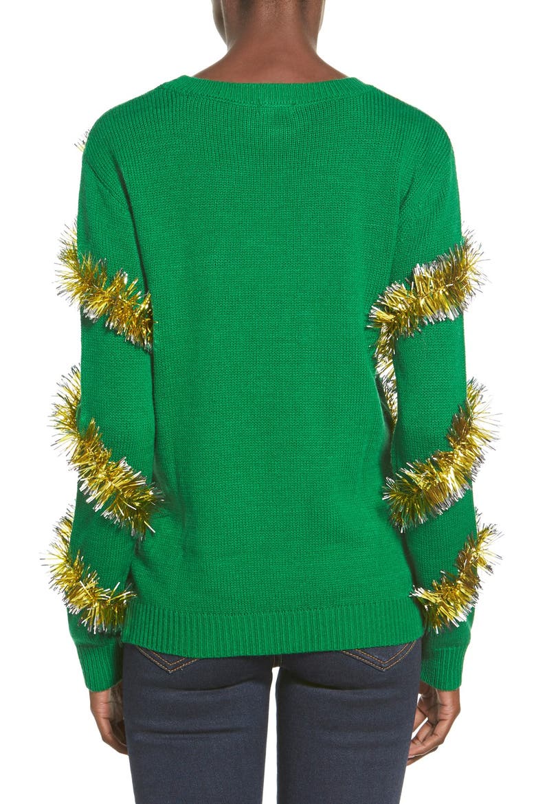 Tinsel Ball Christmas Sweater, Alternate, color, GREEN