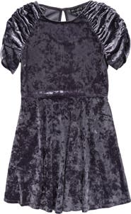 Ava & Yelly Kids' Crushed Velvet Cinched Sleeve Dress