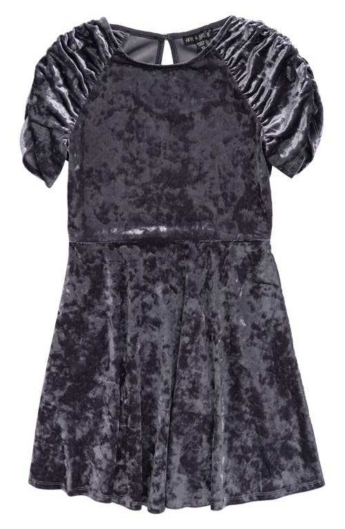 Ava & Yelly Kids' Crushed Velvet Cinched Sleeve Dress in Dark Grey  product