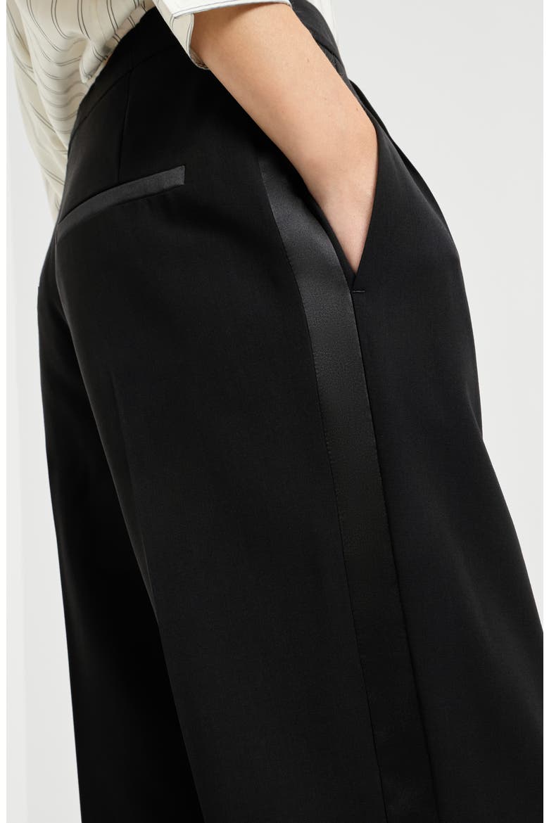 Viscose and virgin wool tuxedo trousers, Alternate, color, Black