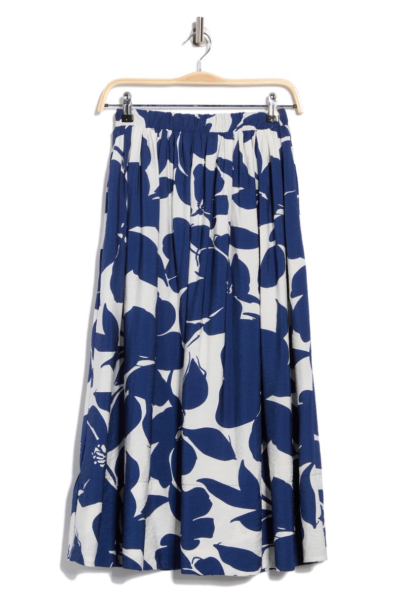 Floral Print Midi Skirt, Alternate, color, NAVY