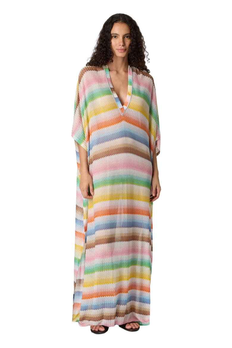 Long Caftan Cover-up With Dégradé Zigzag Motif, Main, color, Multicoloured