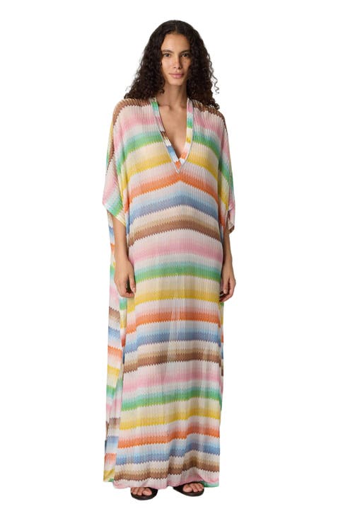 Long Caftan Cover-up With Dégradé Zigzag Motif