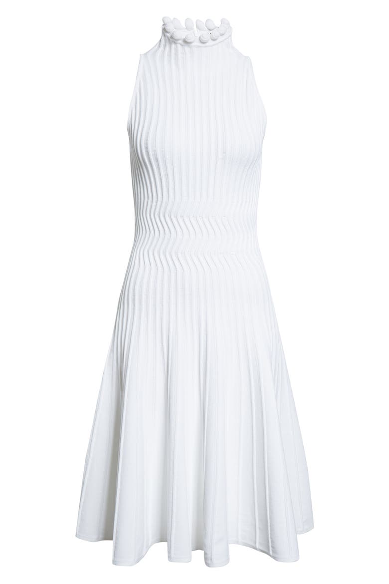 Curled Trim Rib Fit & Flare Dress, Main, color, BLANC