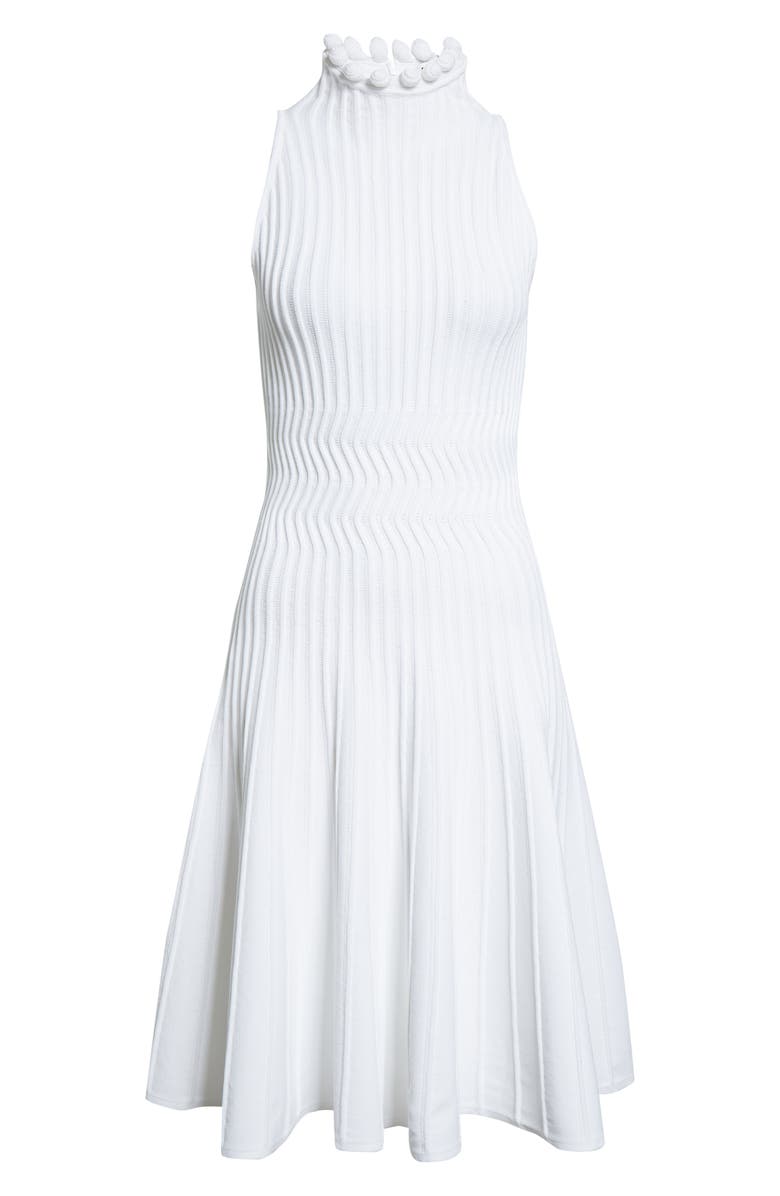 Alaïa Curled Trim Rib Fit & Flare Dress, Main, color, Blanc