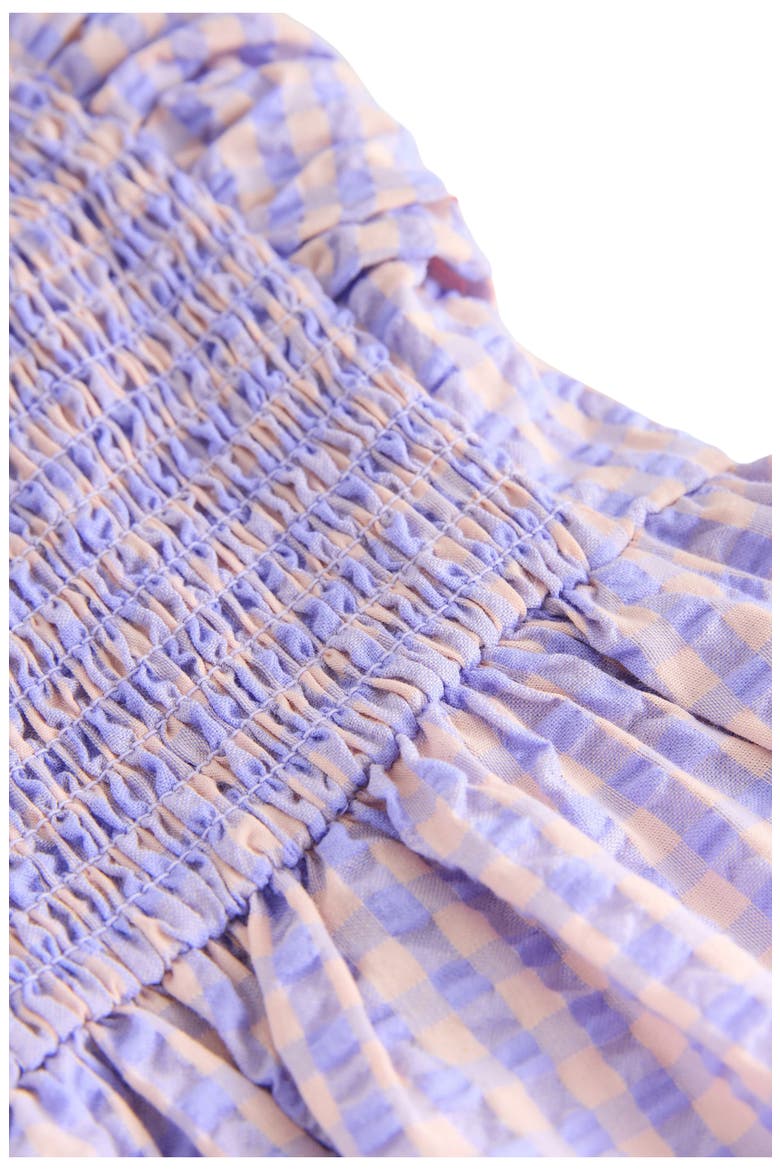 Strapless Gingham Seersucker Midi Dress, Alternate, color, PURPLE