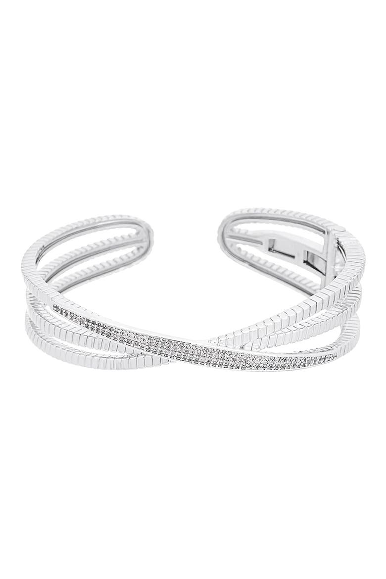 Cubic Zirconia Hinged Cuff Bracelet, Main, color, SILVER