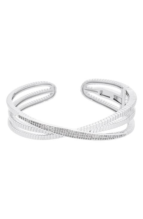 Cubic Zirconia Hinged Cuff Bracelet