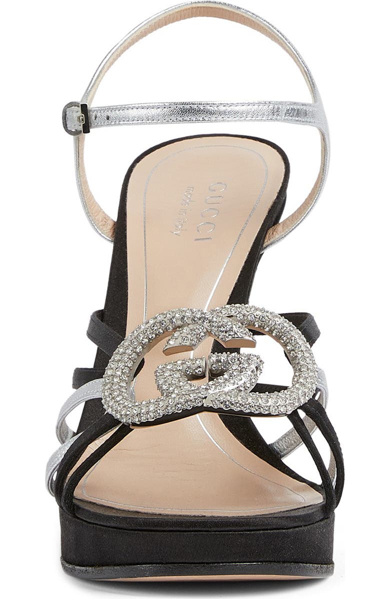 Gucci Alicia Crystal Interlocking-G Ankle Strap Sandal, Alternate, color, Black