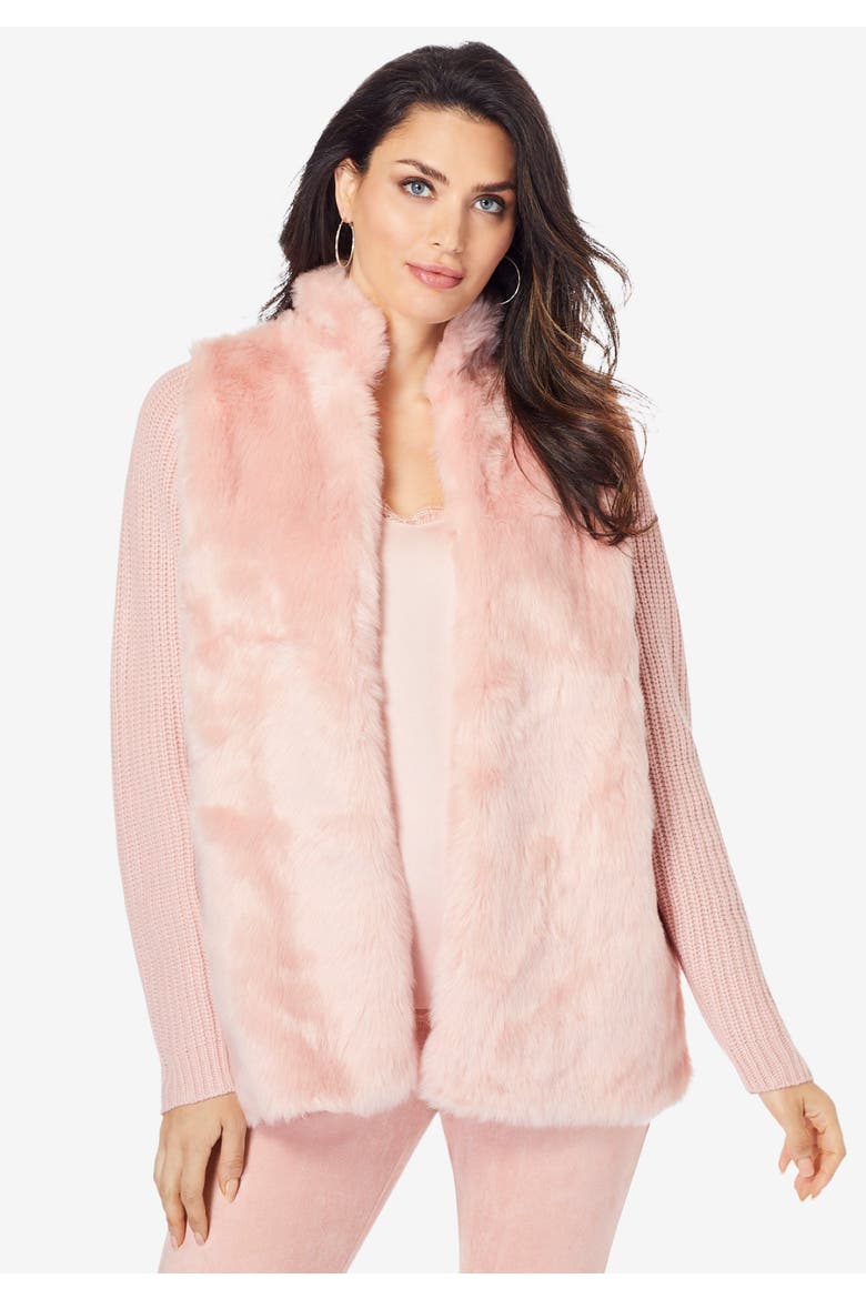 Faux Fur Cardigan Sweater, Alternate, color, SOFT BLUSH