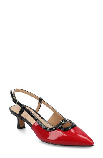Shop Journee Collection Padma Slingback Kitten Heel Pump In Red Patent