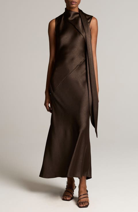 Draped Scarf Tie Sleeveless Dress