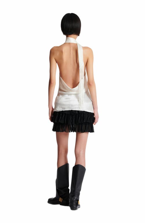 Balmain Backless Fringed Satin Top In White