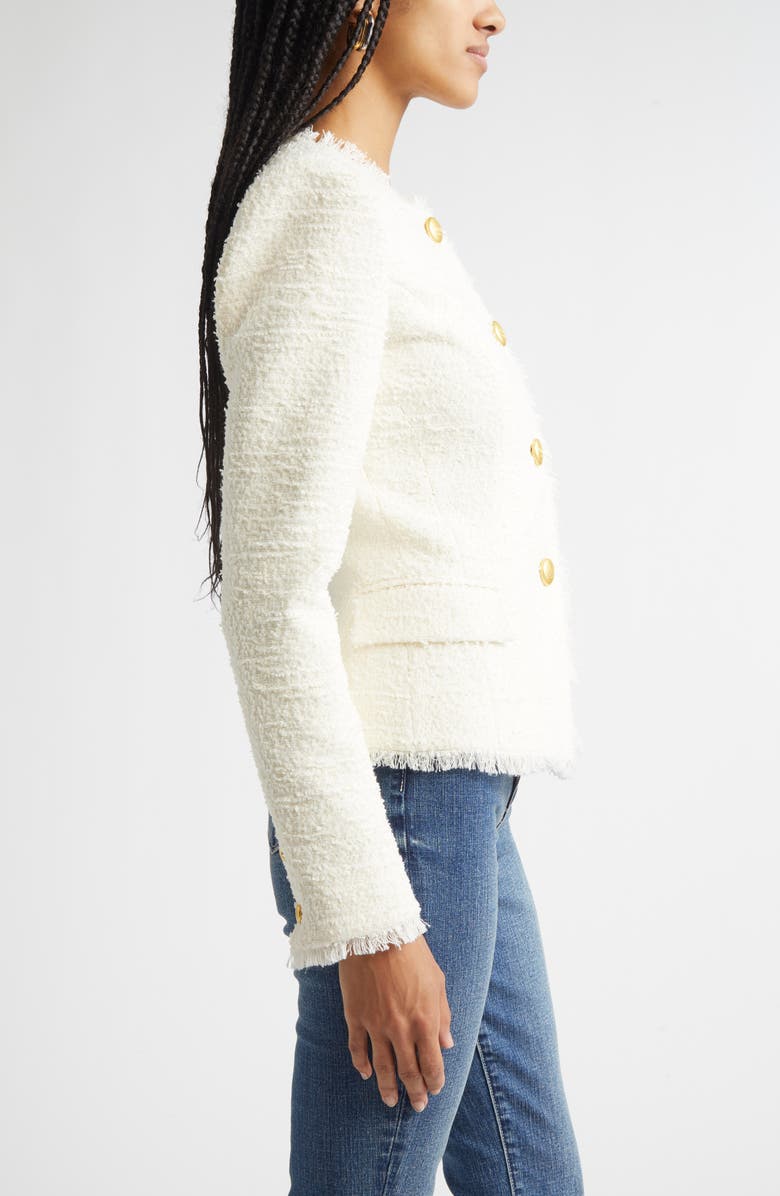 L'AGENCE Nerina Fringe Bouclé Jacket, Alternate, color, Ivory