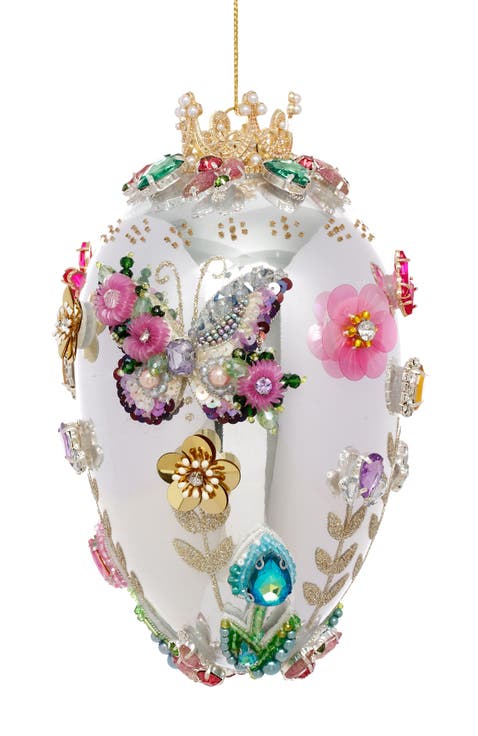 Faberge Jewel Egg Ornament, Blue, Butterfly