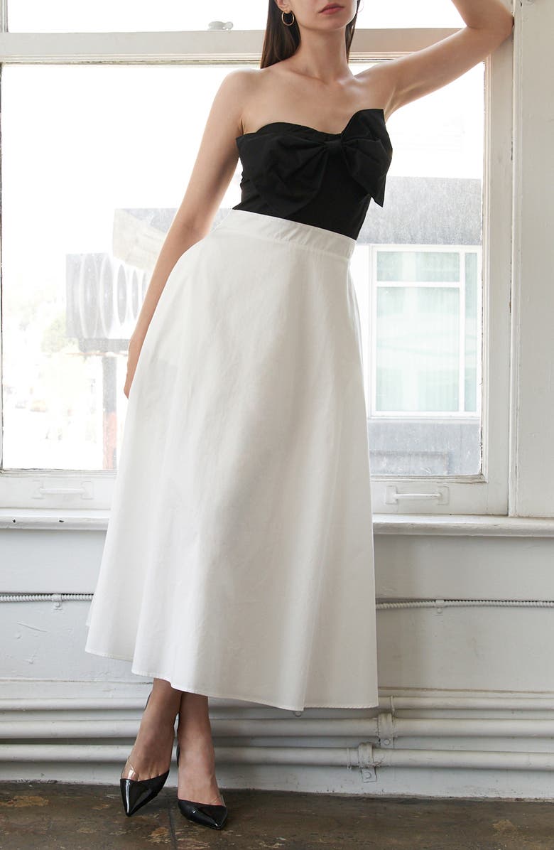 FREEMARKET Bow Strapless Cotton Midi Dress, Alternate, color,