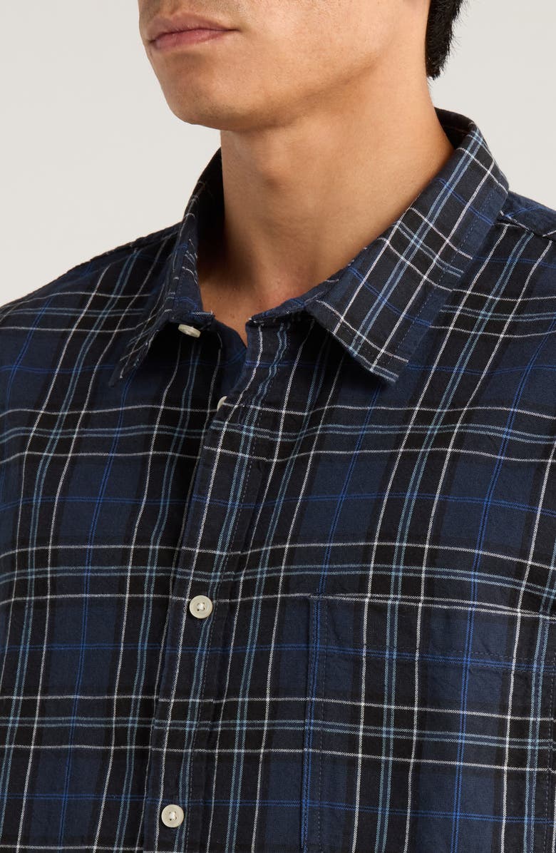 Vans Lawson Plaid Short Sleeve Cotton & Linen Button-Up Shirt, Alternate, color, Parisian Night/ Black