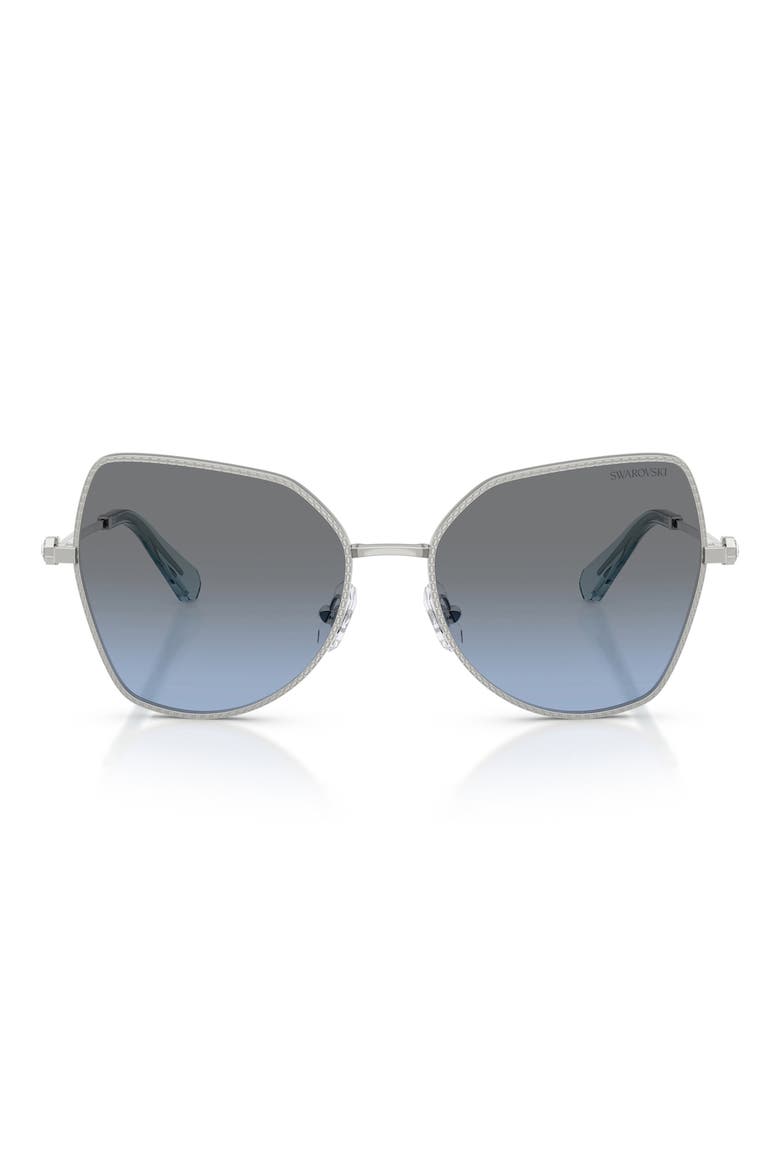 58mm Butterfly Sunglasses, Main, color, SILVER / BLUE GRADIENT GREY