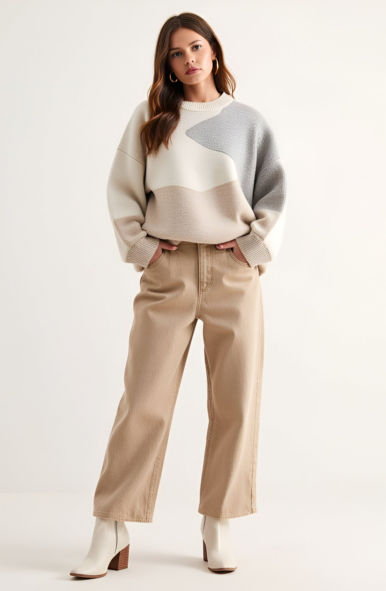 Modenaire Oversized Colorblock Knit Sweater with Crew Neck, Alternate, color,