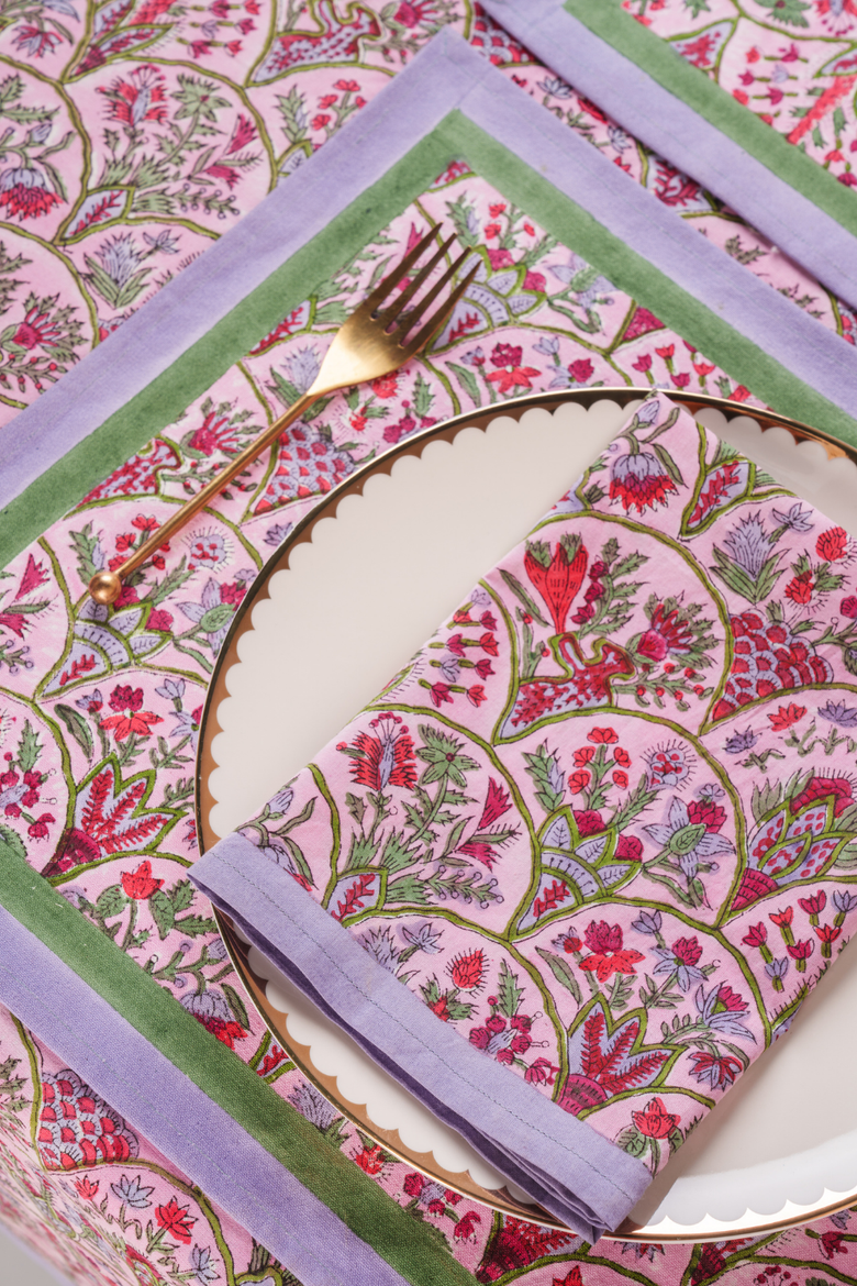Pink Arch Blockprint Napkins - Set of 4, Alternate, color, Pink