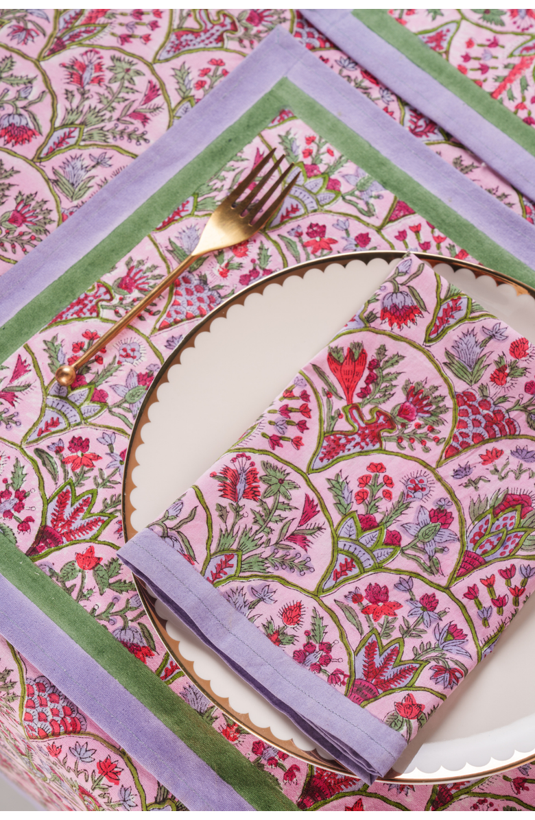 Inner Child Pink Arch Blockprint Napkins - Set of 4, Alternate, color, Pink