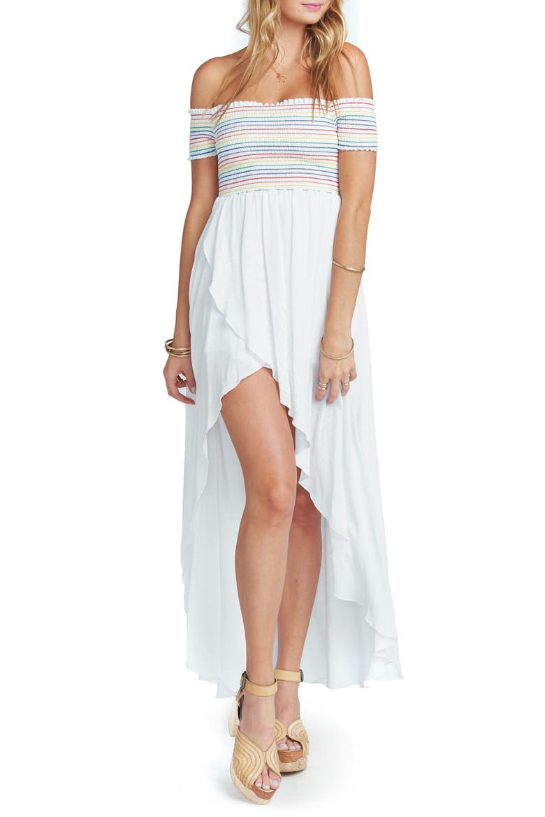 Willa Maxi Dress, Main, color, WHITE CRUISE WITH RAINBOW
