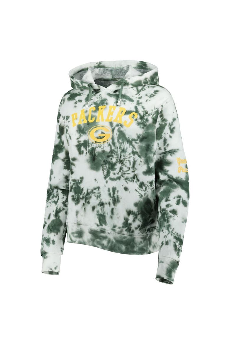 Women's New Era Green Green Bay Packers Cloud Dye Fleece Pullover Hoodie, Alternate, color, Green