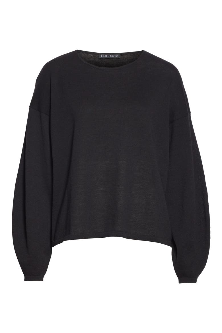 Round Neck Box Wool Sweater, Alternate, color, BLACK