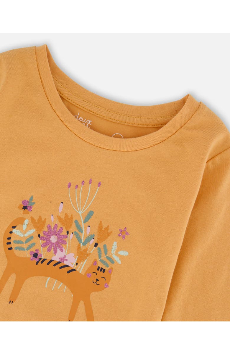 Deux par Deux Organic Cotton T-Shirt with Cat, Alternate, color, Golden Yellow