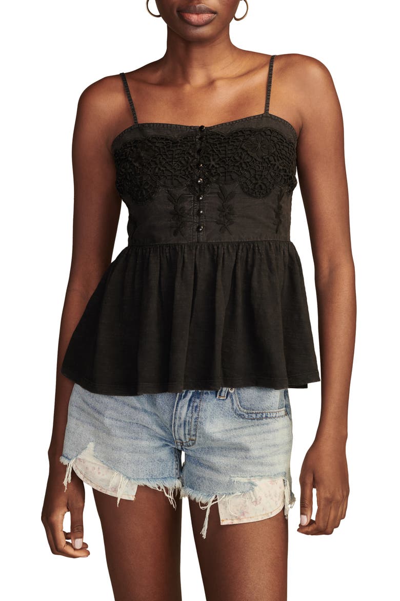 Embroidered Henley Tank Top, Main, color, METEORITE