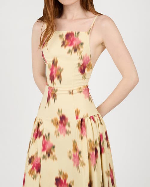 Weworewhat Blurred Floral Flare Panel Midi Dress In Yellow