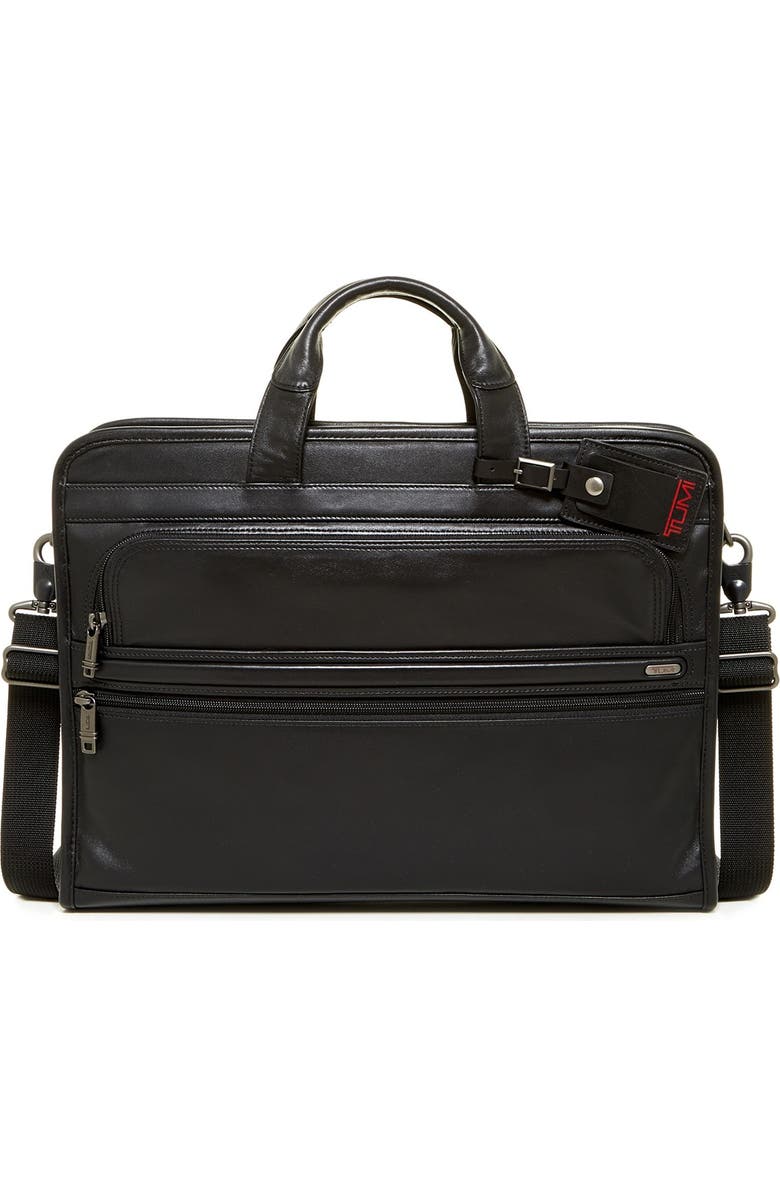 TUMI Alpha Slim Large Screen Computer Portfolio Leather Briefcase, Main, color,