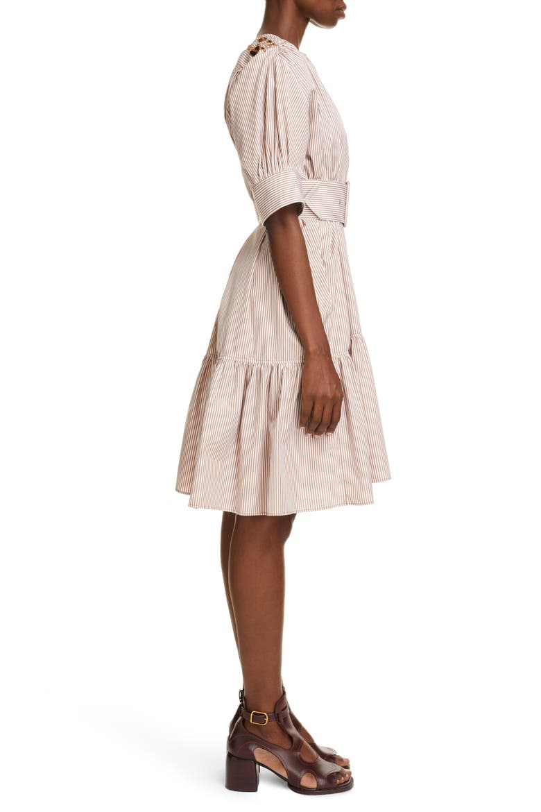 Stripe Embroidered Ruffle Poplin Dress, Alternate, color, WHITE BEIGE