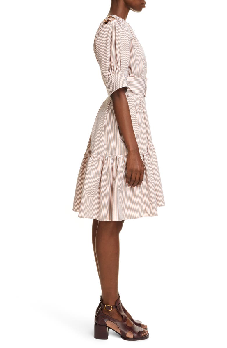 Chloé Stripe Embroidered Ruffle Poplin Dress, Alternate, color,