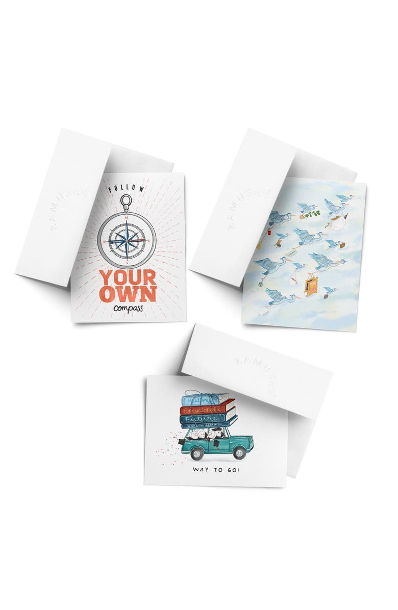Ramus & Co Celebration/Graduation Greeting Card Pack Sets (3 ct, Assorted) Graduated Owls, Follow Your Own Compass, Bird Migration, Main, color, Multi-Pack