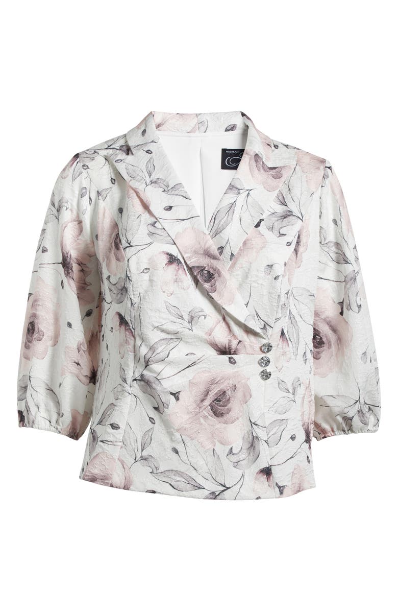 Alex Evenings Print Jacquard Side Button Jacket, Alternate, color, Ivory/Pink