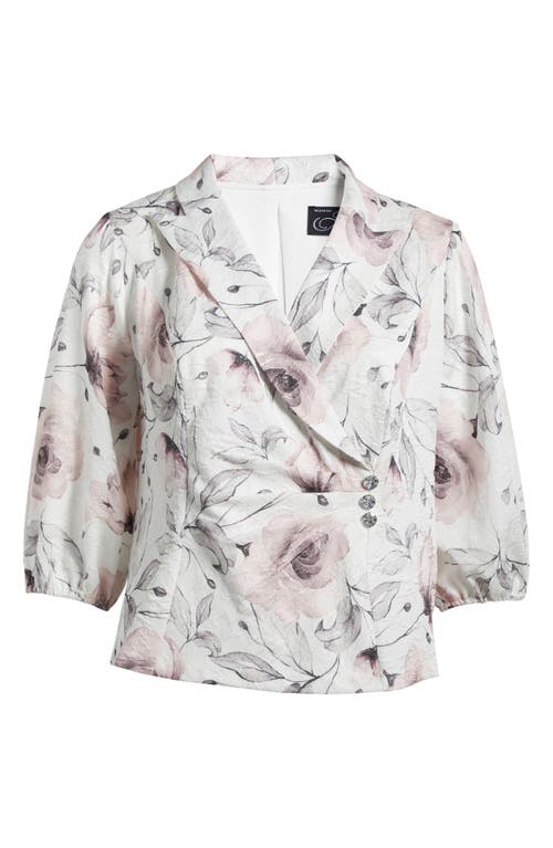 Alex Evenings Print Jacquard Side Button Jacket In Ivory/pink