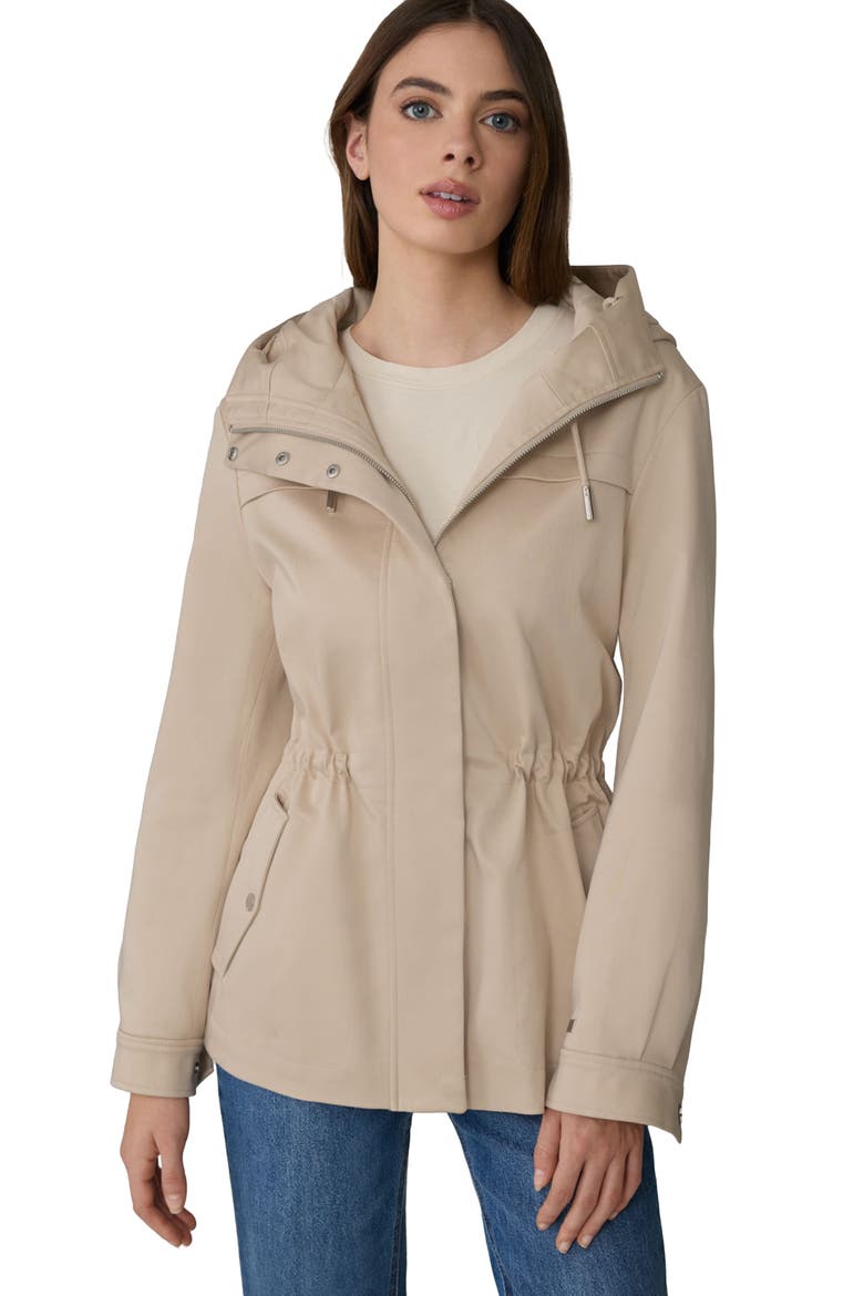 Avalynn Water Repellent Hooded Rain Coat, Alternate, color, ALMOND